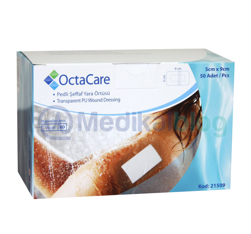 Octacare Şeffaf PU Film Tıbbi Steril Yara Örtüsü Su Geçirmez 5*9 cm