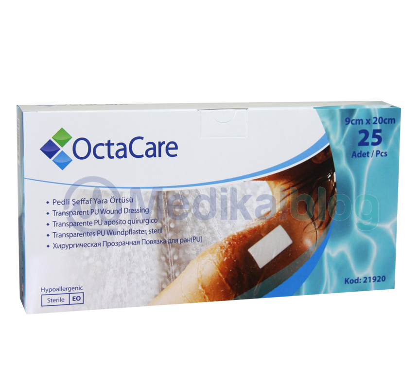 Octacare Şeffaf PU Film Tıbbi Steril Yara Örtüsü Su Geçirmez 9*20 cm