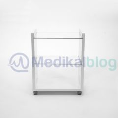 Ahşap Cam Raflı Etejer Tekerlekli