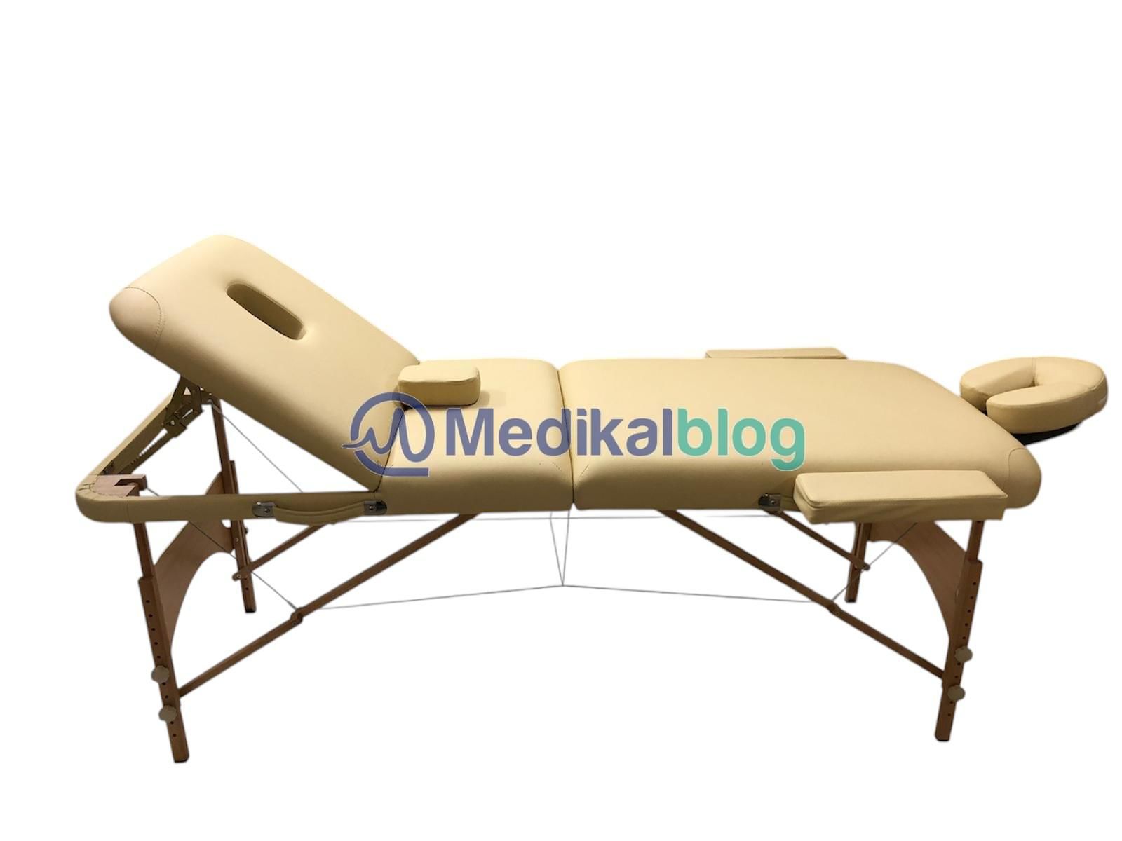 Çanta Tipi Ahşap Masaj Masası Krem/Bej Çantalı İkiye Katlanabilir Taşınabilir