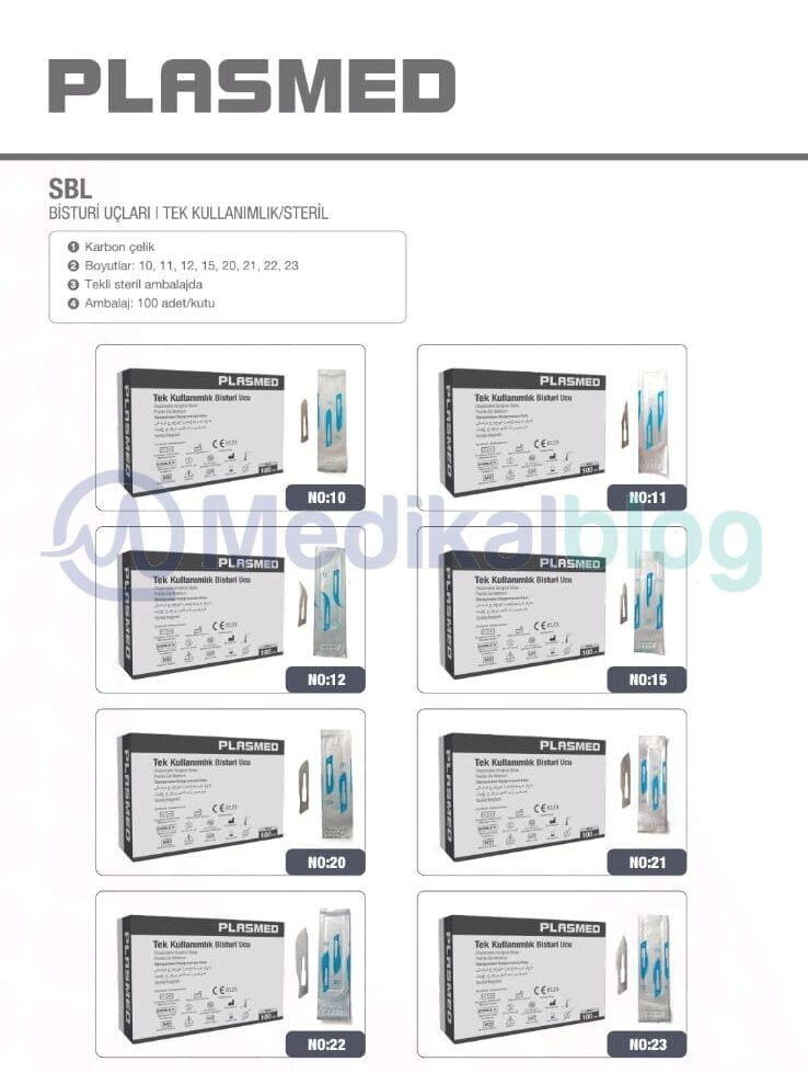 Plusmed Bisturi Uçları ve Numaraları 100lük Paket - Cerrahi Neşter 22